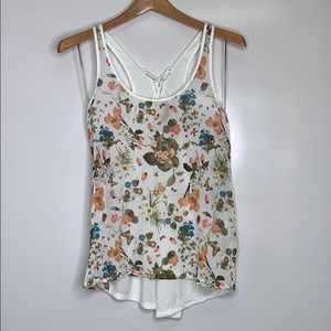 PRINCESS VERA Floral Sheer Front Hi Low Blouse Top